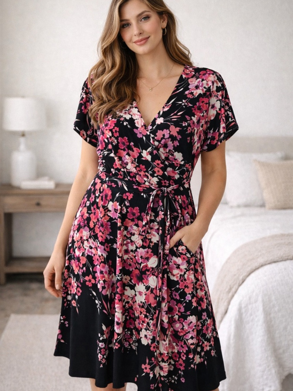 Apt. 9 Black Dress with Pink Floral Print